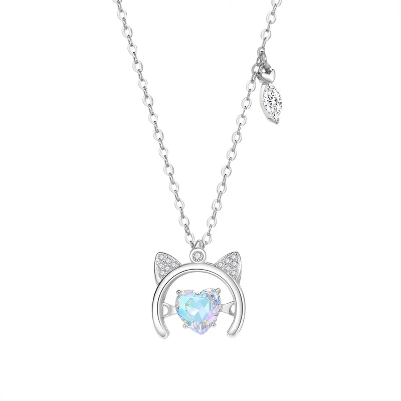 

European Sparkling 925 Sterling Silver Little Cat Pendant Necklace AAA CZ For Women Birthday Gift Jewelry