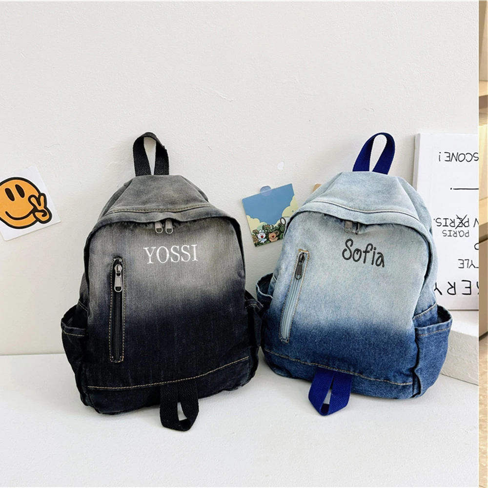 Custom Children\'s Bag Autumn and Winter New Gradient Denim Backpack Girls\' Boys\' Kindergarten School Bag Outdoor Travel Backpack