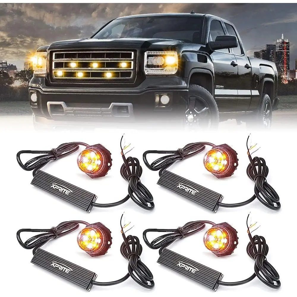 

White Amber LED Strobe Light Kit, 14pcs Surface Mount Grill Lights for Trucks, Taillights, Warning & Tow Vehicles - 4PCS