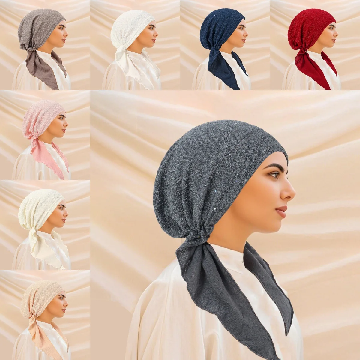 

Shimmer Pre-Tied Hat Women Muslim Hijab Turban Long Tail Headscarf Beanies Bonnet Hair Loss Chemo Cap Head Wrap Bandanas Mujer