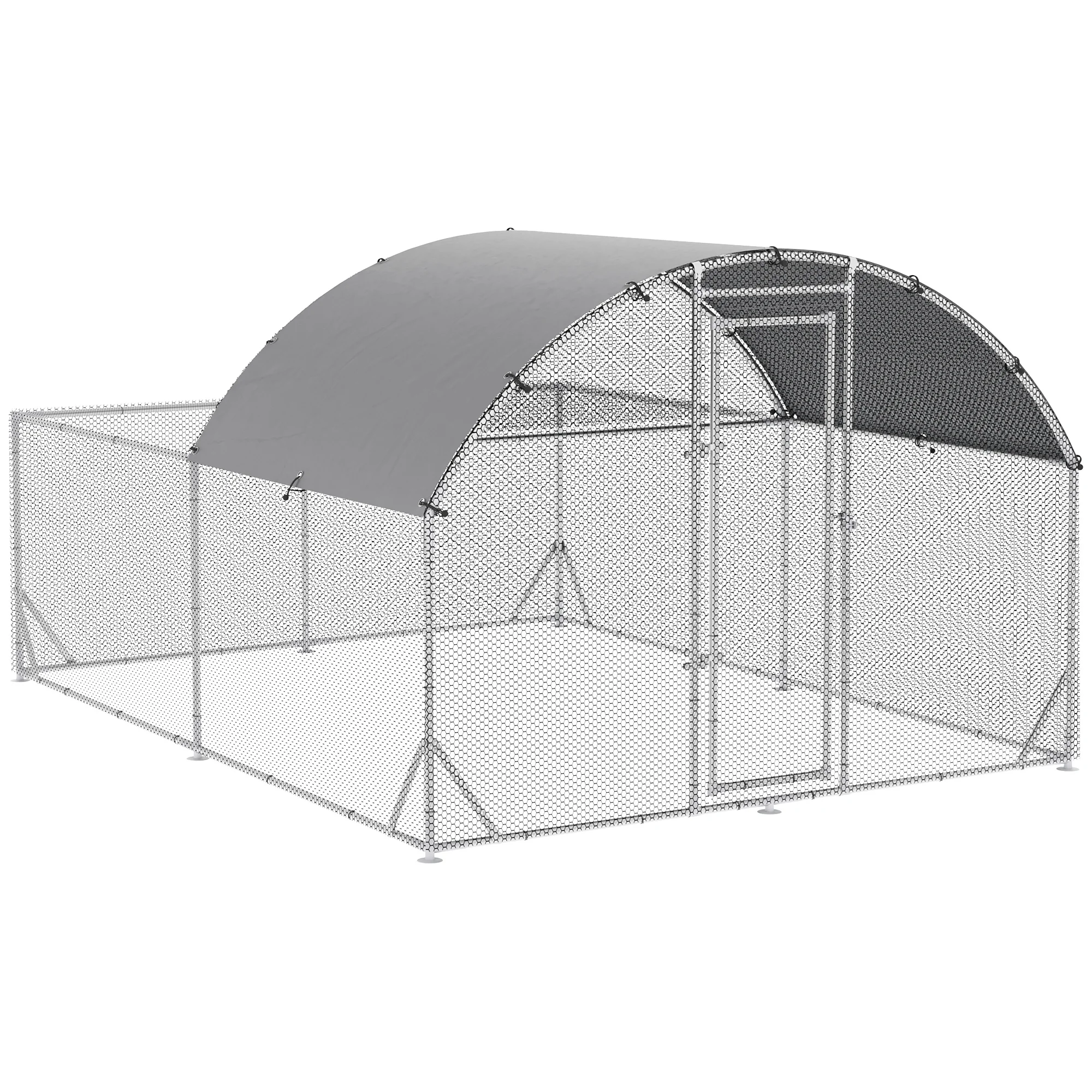 PawHut large outdoor chicken coop 380x280x195 cm cage for 10-12 galvanized steel hens with 2 floors roof cover door chicken rabbit ducks silver