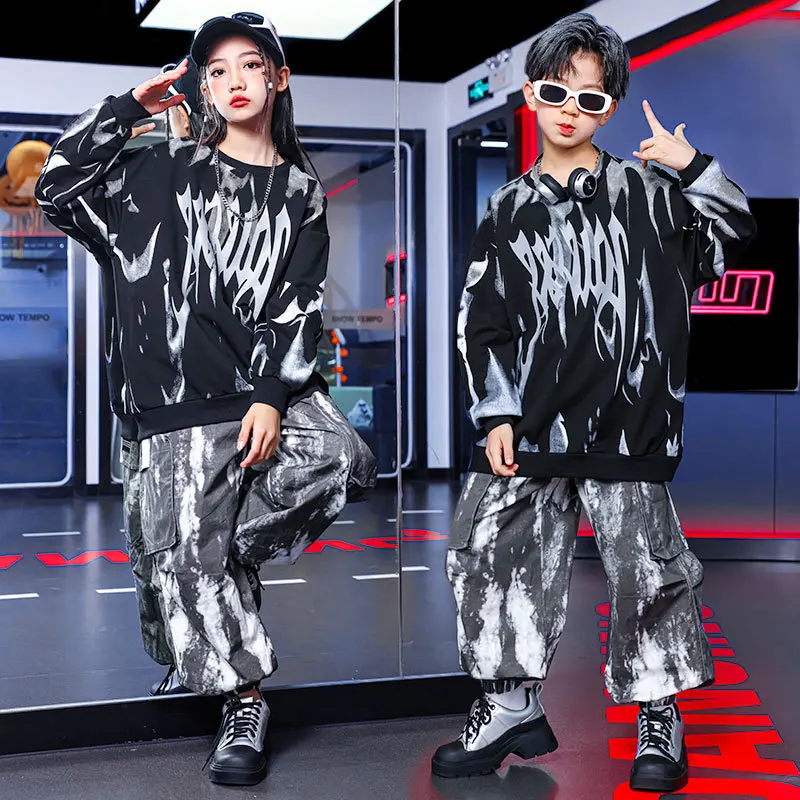 Boy Hip-hop Loose Long-sleeved Suit,,children's Drum Set Costume, Zumba Dance Costume,Female Dance Suit