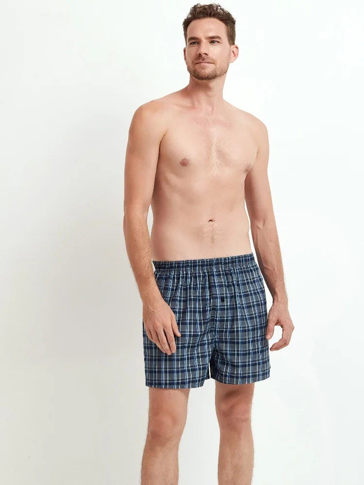 6pcs Men\'s Boxer Shorts Spring/Summer New Woven Cotton Plaid Underwear Man with Elastic Waistband and Button Random Colors