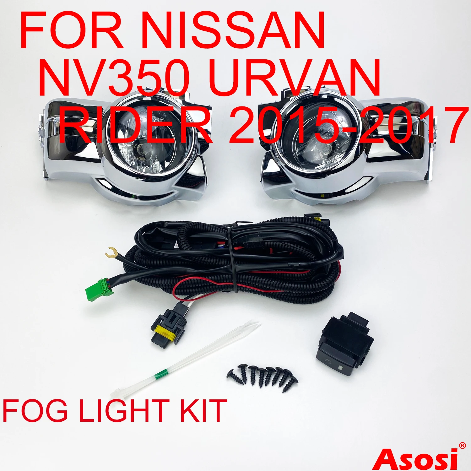 

Bumper Fog Lights Kit For Nissan Urvan NV350 Rider 2015 2016 2017 Passenger + Driver Side With Bulb Switch Wire Chrome Bezel