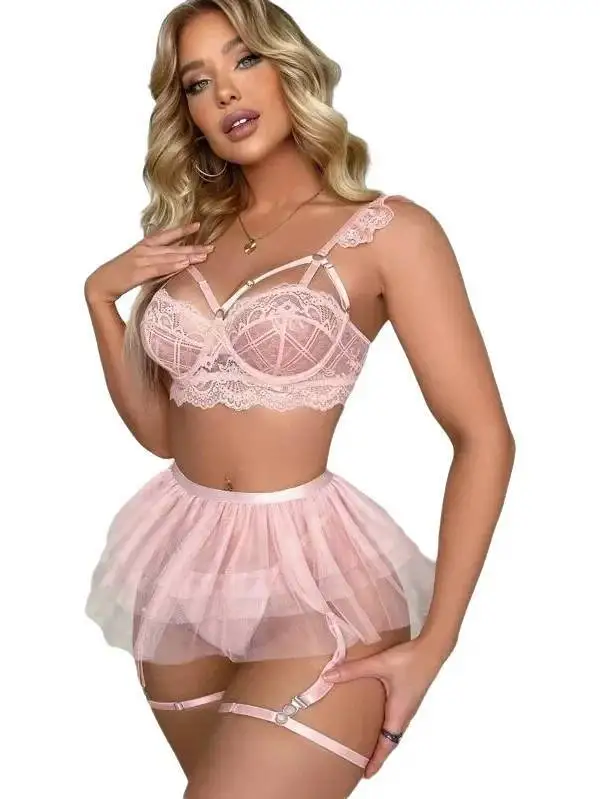 New High-end Quality New Sexy Skirt Sets Elegant Transparent Mesh Backless Deep V Suspenders Sleeveless Skirt Sets Charming B498