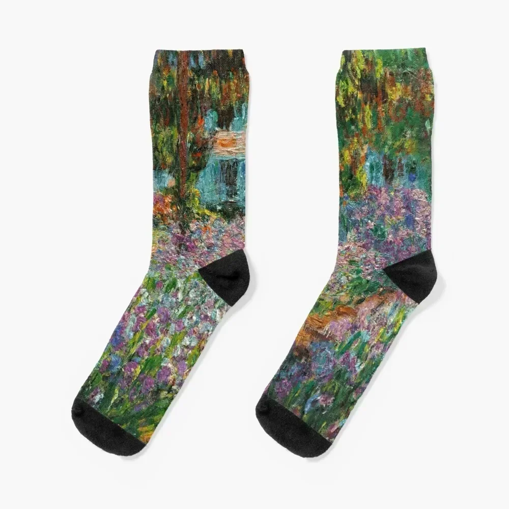 Irises In Monet's Garden At Giverny by Claude Monet Socks Crossfit winter thermal Thermal man winter kids Mens Socks Women's