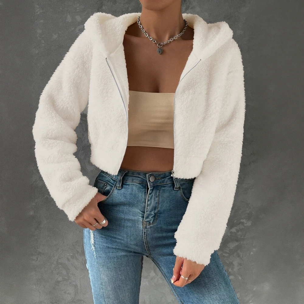 

Повседневное плюшевое пальто, модная женская верхняя одежда, удобная мягкая ткань, без украшения, модный уличный топ