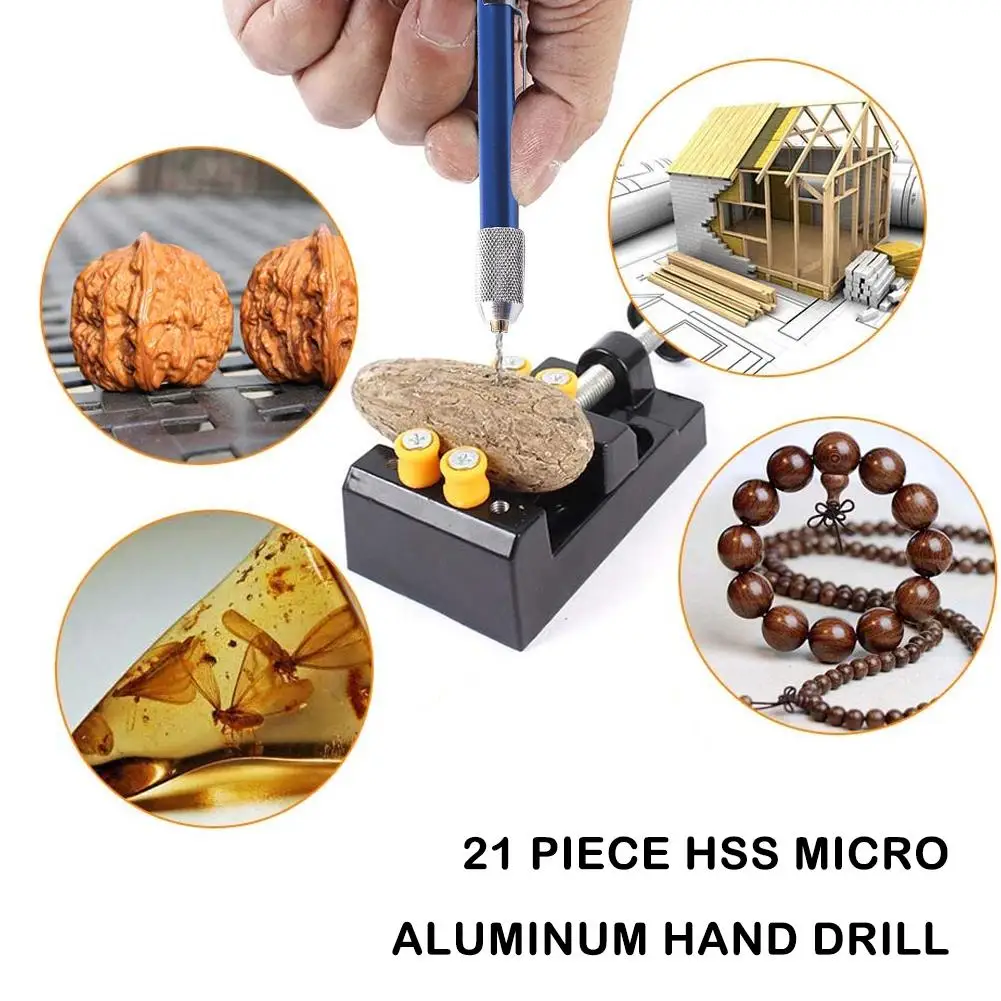 Mini Micro perceuse à main 0.3-1.0mm avec mandrin sans clé en aluminium, forets hélicoïdaux HSS manuels pour propositions de bijoux artisanaux, T F8P0 lointain