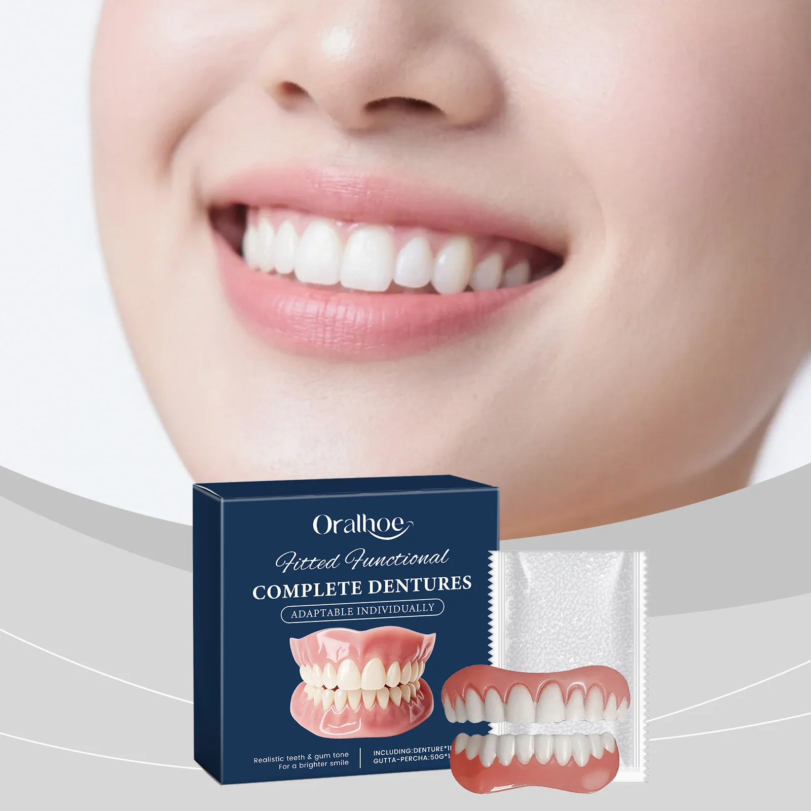 

Oralhoe Adjustable Dentures Kit Natural Veneers Smile Reusable Customizable Fit False Teeth Upper Lower Jaw Functional Dentures