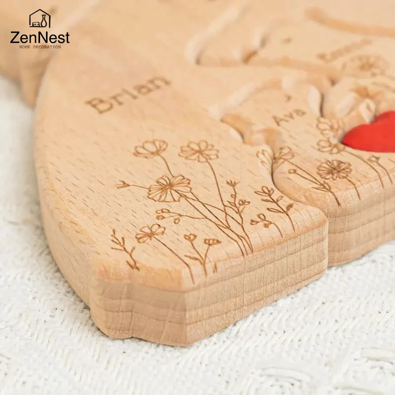 ألغاز خشبية فنية، ألغاز اسم شخصية لعائلة الدب الصغير، هدايا عيد الشكر، ديكورات المنزل على الطاولة #3