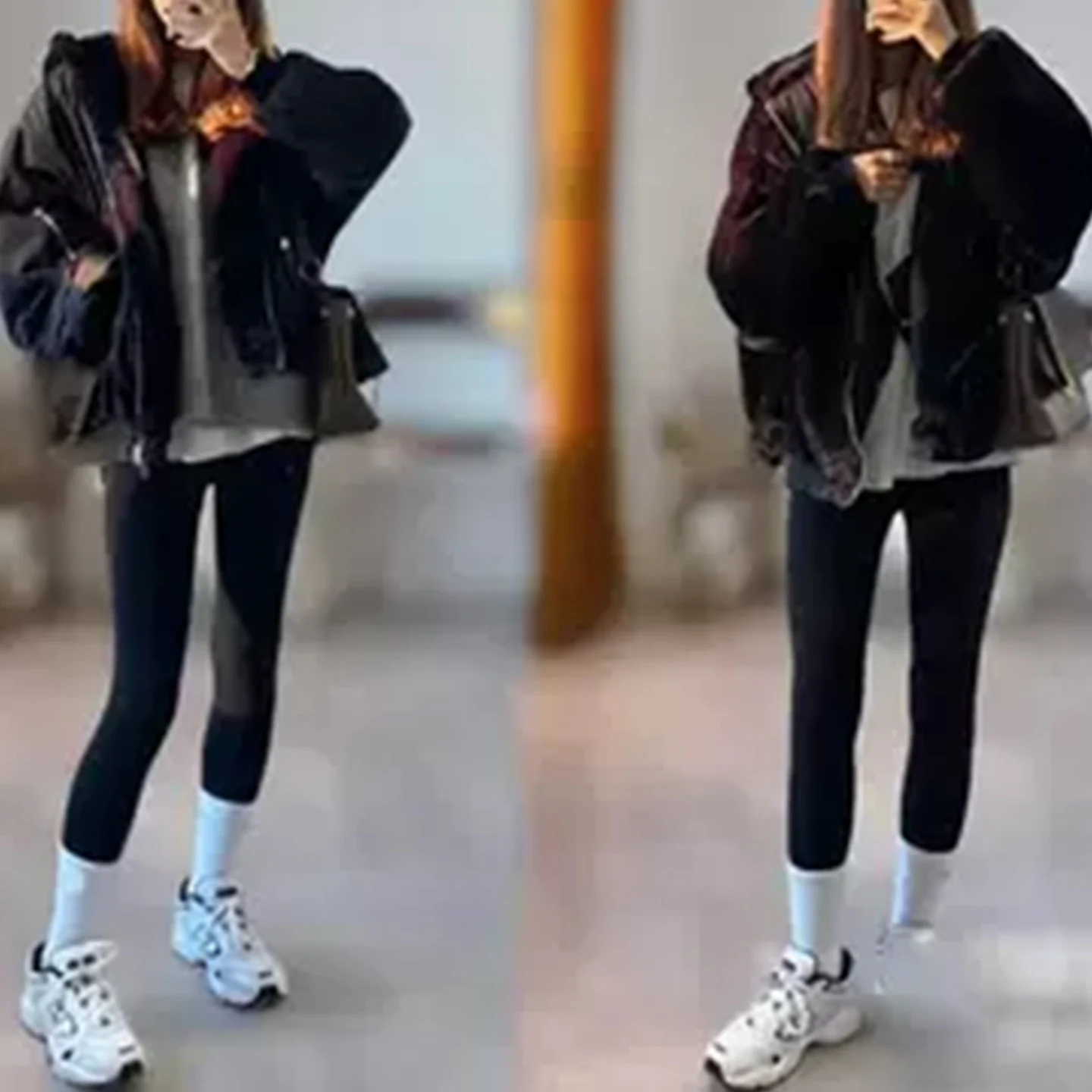Lamb Fur Jaet Women's Winter New Loose Hooded Thi Warm Double-Sided Wear Pilot Jaet Polyester Fiber Long Sve Zipper