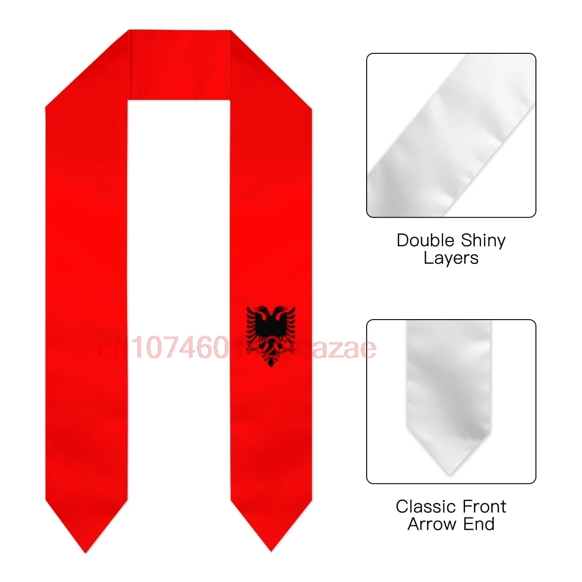 Albania Flag 180*15CM Graduation Sash Stole Scarf Double Sided for Study Aboard International Class Of 2025