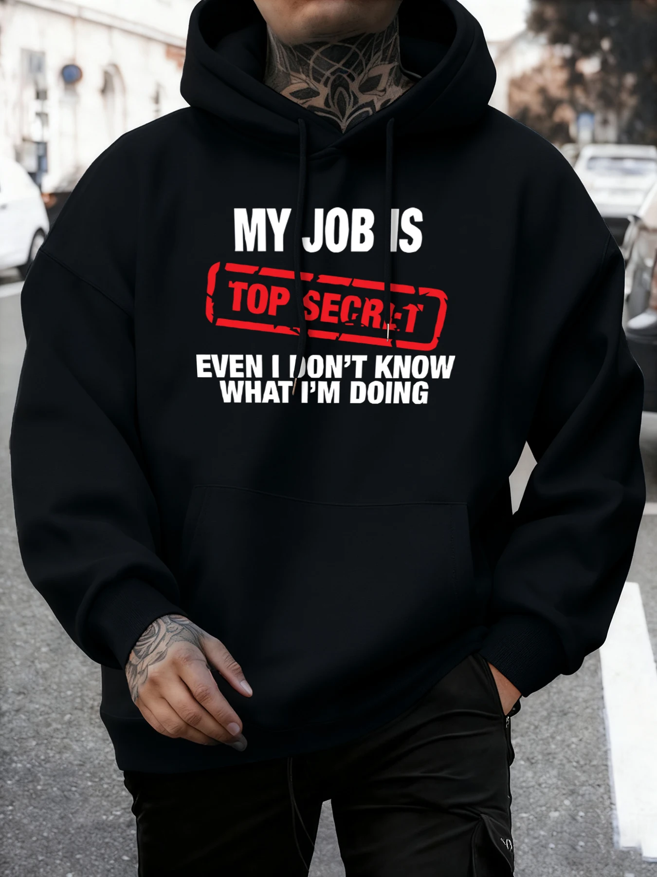 My Job Is Top Secret Bedruckte Herren-Herbst-Fleece-Sweatshirts, weicher Jogging-Hoodie, bequeme Street-Pullover, lässige Sportkleidung