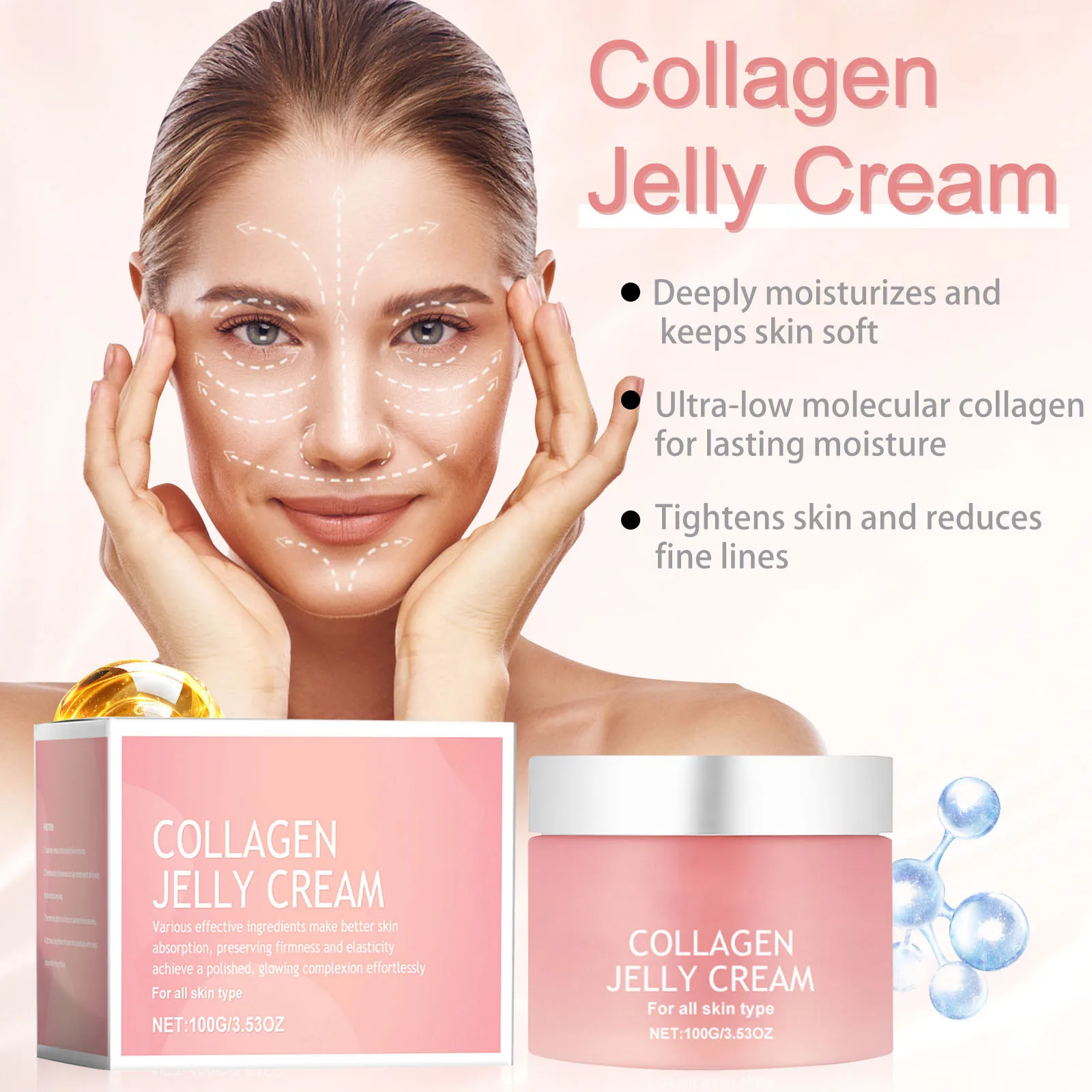 Collagen Jelly Cream,Anti-Ageing Face Care,Anti-Wrinkle,Deeply Hydrates Softens Skin Collagen Provides Long-lasting Moisture100g