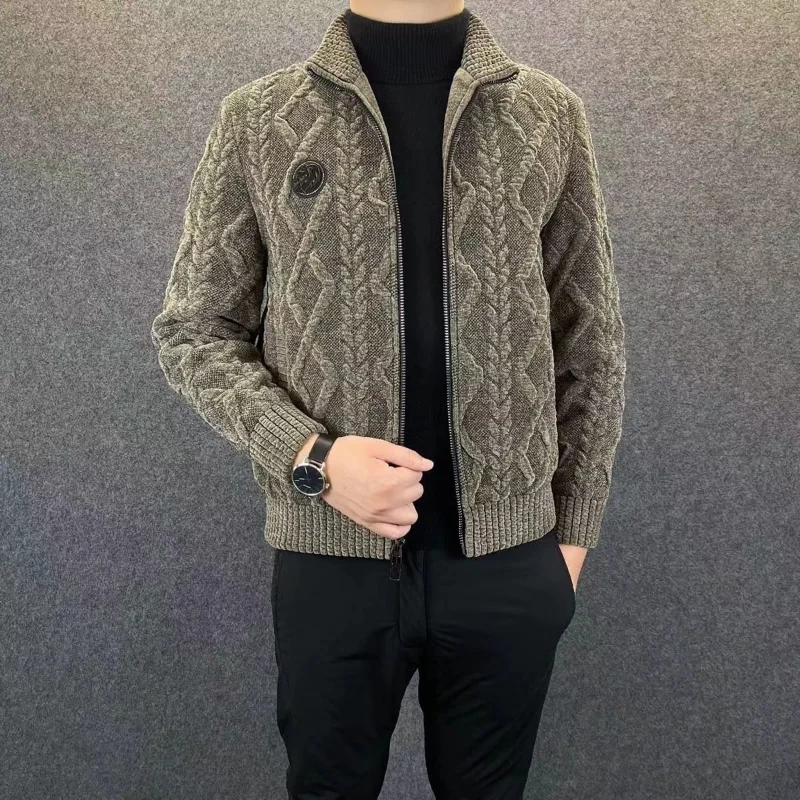 

Spring New Fashion Trend Male Casual Coat Man Korean Version Youth Rhomboid Stripe Cardigan Jacquard Winter Jacket Men Clothing