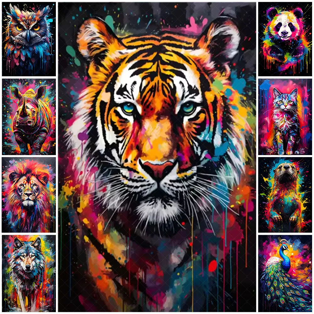 

Watercolor Animals Lion Tiger Canvas Paintings Cat Owl Panda Backdrop Room Decor Wall Banner Baby Shower Supplies Wall Art Gifts