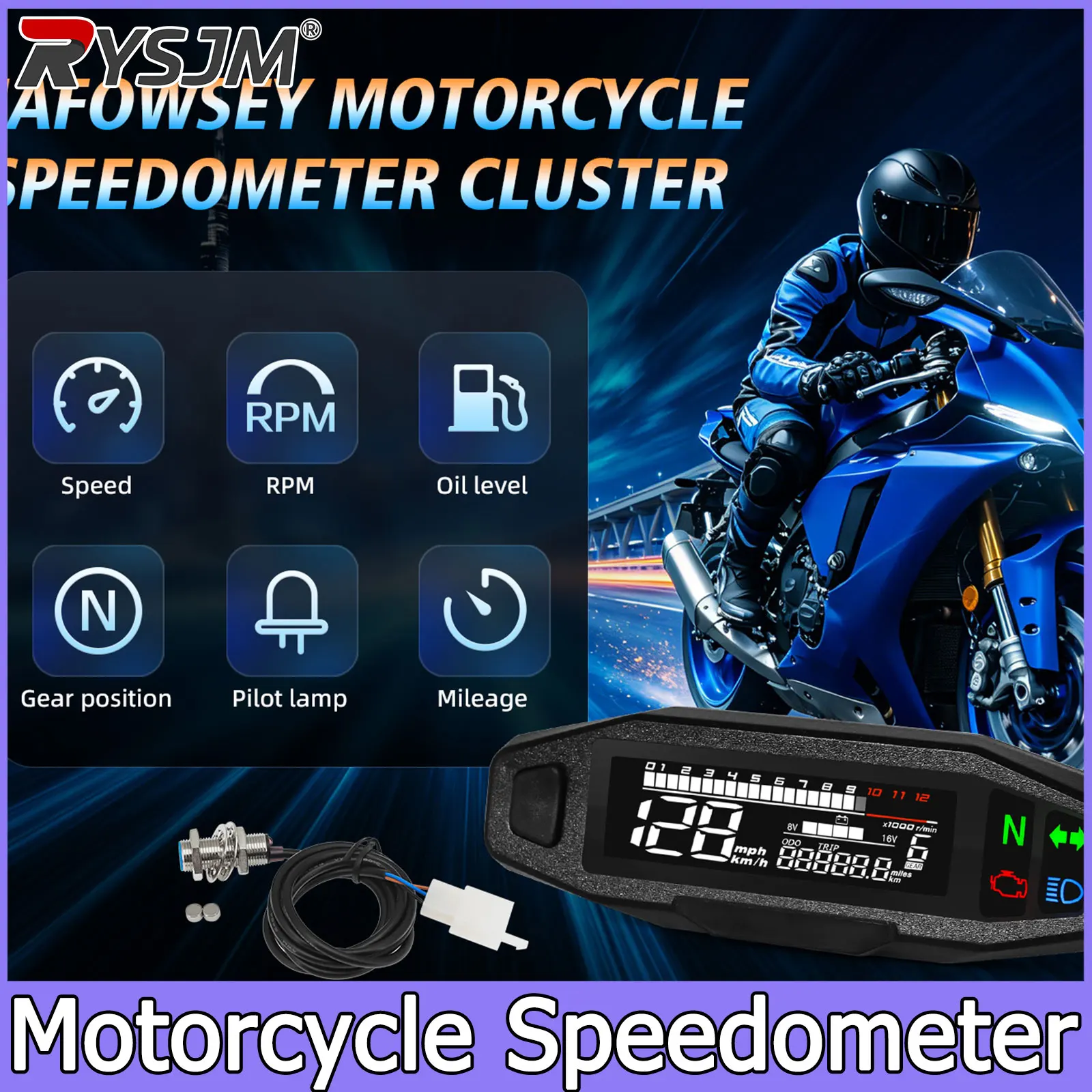 Motorcycle Digital Speedometer LCD Odometer RPM Meter with Fuel Level and Turn Signal Indicator Oil Level Gauge Tachometer
