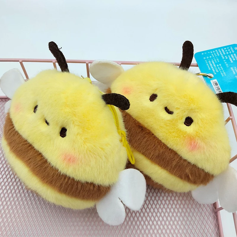 Cartoon Bee Coin Purse Soft Plush Zipper Small Wallet For Girls Kawaii Data Cables Earphones Bag Key Pouch