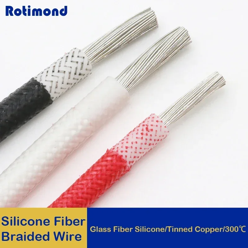 2/5/10m High Temperature Resistant Silicone Wire 300°C Copper Cable Fiberglass Braided Insulated Warm Floor Heat Element Line