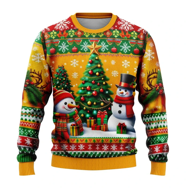 Men Women Xmas Sweatshirt 3D Christmas Snowman Santa Printed Ugly Christmas Sweater Unisex Pullover Holiday Party Jumper Tops #5