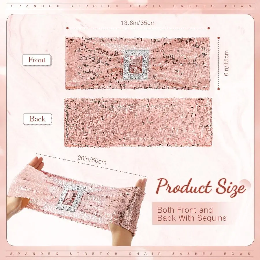 50 قطعة من أوشحة كرسي الترتر القابلة للتمدد من ألياف لدنة غطاء كرسي الترتر مع مشبك مربع منزلق لحفلات الزفاف