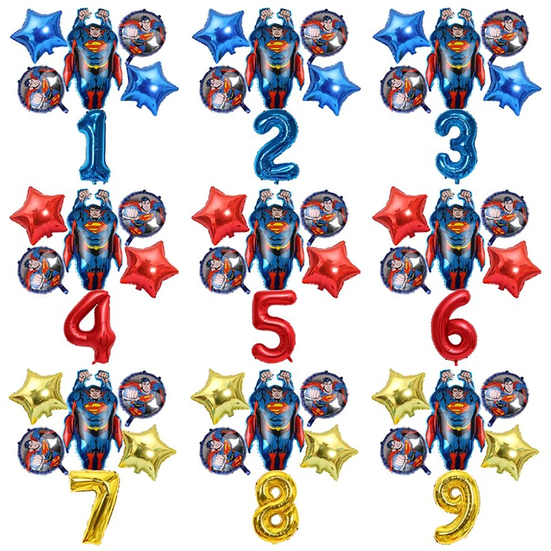 6pcs DC superhero Theme Party Air Balloons set superman 32 pollici numero Foil Balloon ragazzi decorazioni di compleanno forniture per feste per