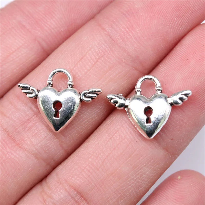 20pcs Charms Fly Heart Lock 13x17mm Tibetan Silver Color Pendants Antique Jewelry Making DIY Handmade Craft