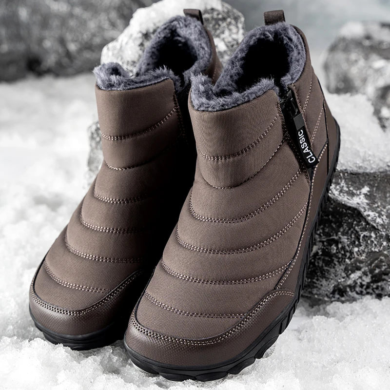 New Winter Booties Outdoor Waterproof Barefoot Boots For Men Ankle Boots Plush Warm Snow Shoes Non-slip Casual Sneakers Big Size