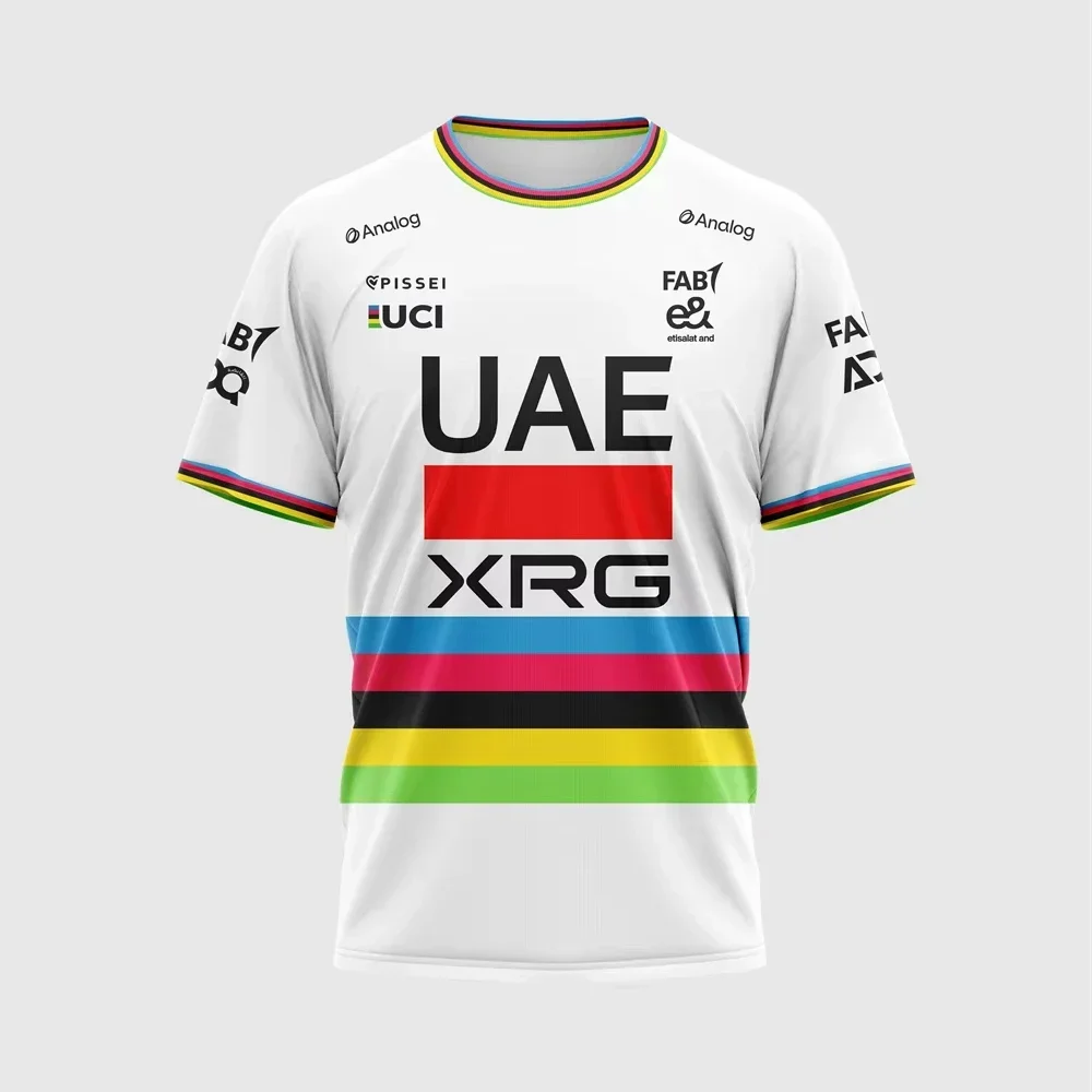 الرجال جديد الصيف النساء قصيرة الأكمام بلايز قمصان الأطفال الدراجات جيرسي دراجة Tadej Pogacar 2025 الإمارات العربية المتحدة فريق جيرسي تي شيرت رياضي