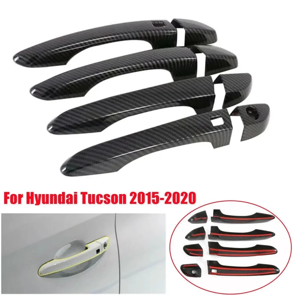For Hyundai Tucson 2015 2016 2017 2018 2019 2020 Car Carbon Fiber Style Exterior Door Handle Moulding Cover Trim Decor ABS Auto