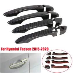 For Hyundai Tucson 2015 2016 2017 2018 2019 2020 Car Carbon Fiber Style Exterior Door Handle Moulding Cover Trim Decor ABS Auto