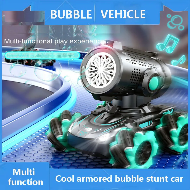 Toy climbing car 2.4G remote control stunt car blowing bubble tank four-wheel drive off-road vehicle