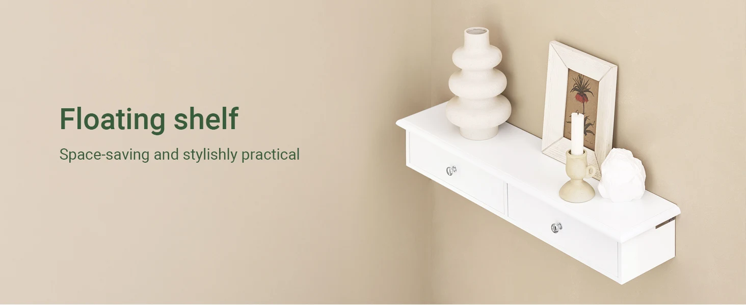 SoBuy FRG43 Wandregal mit 2 Schubladen - Modernes Regal Wand für Flur, Wohnzimmer & Schlafzimmer 64x15x10cm – Detail 5