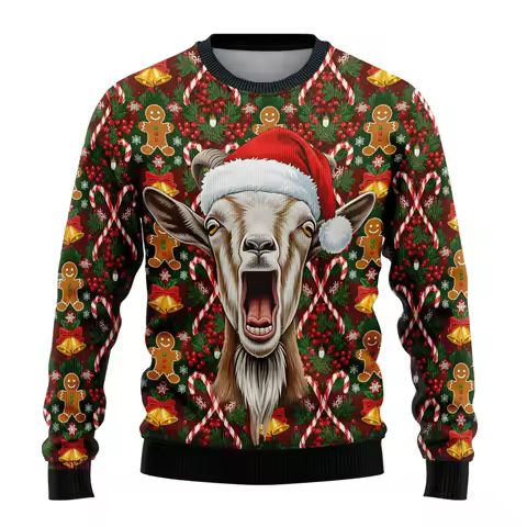 Scream Goat 3D Printed Xmas Ugly Christmas Sweater Funny Ugly Sweaters Pullover Christmas Mens Funny Xmas Screeching Cat Tops