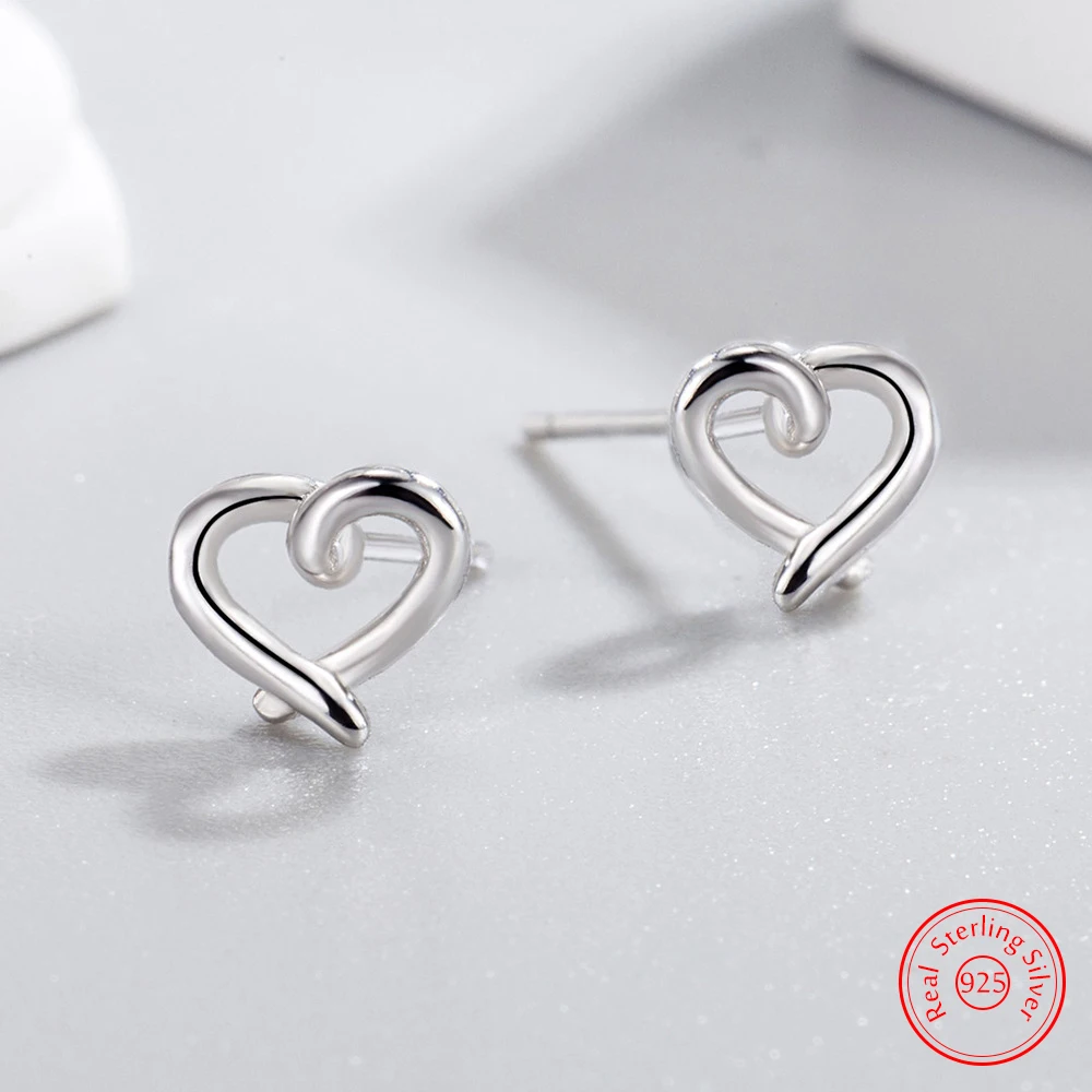 

Solid 925 Sterling Silver Fashion Jewelry New Heart Stud Earrings For Woman XY0272