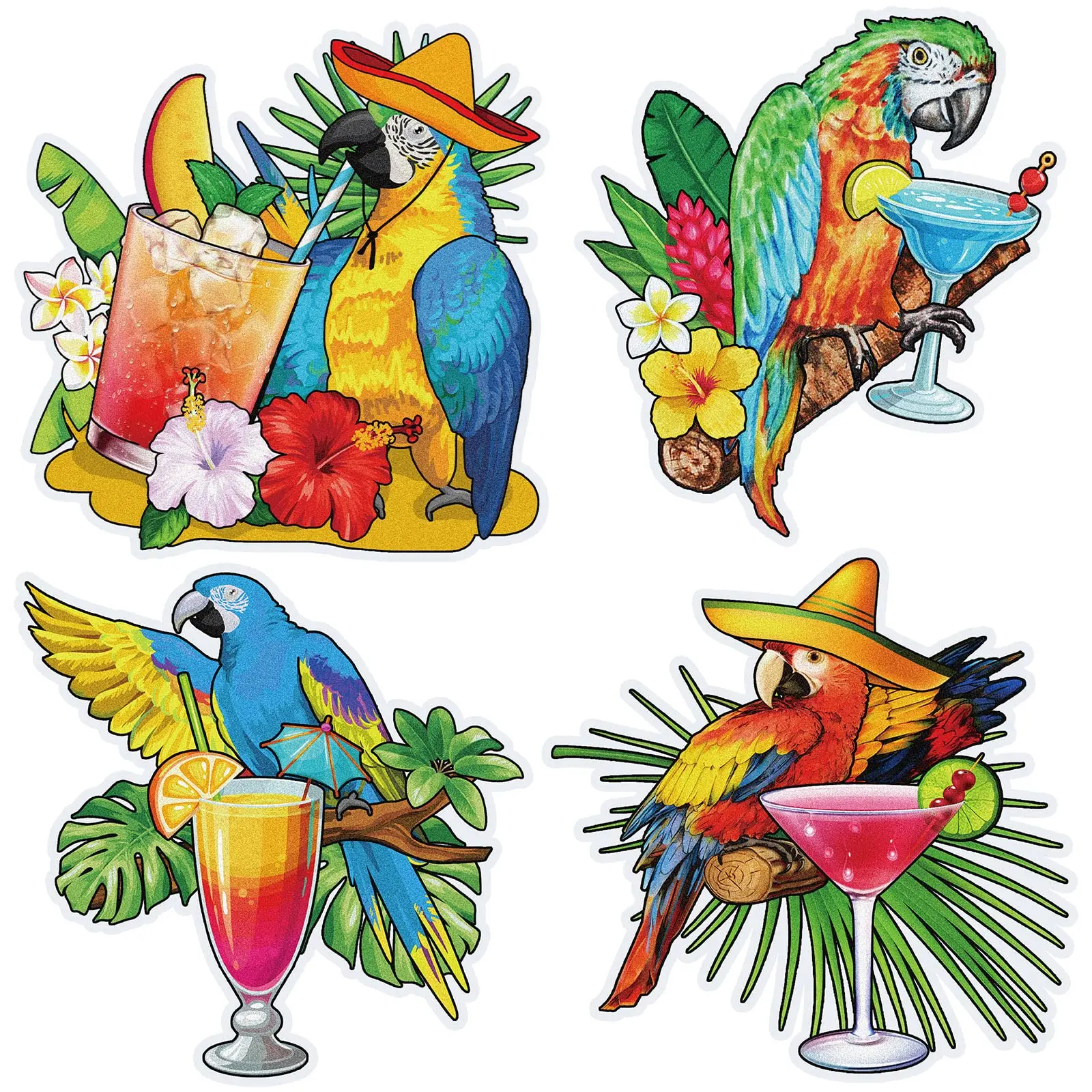 

4 Pieces Margarita Parrot Magnets Tropical Drink Cruise Door Decorations Drinking Parrot Cruise Door Magnets for Carnival Refri