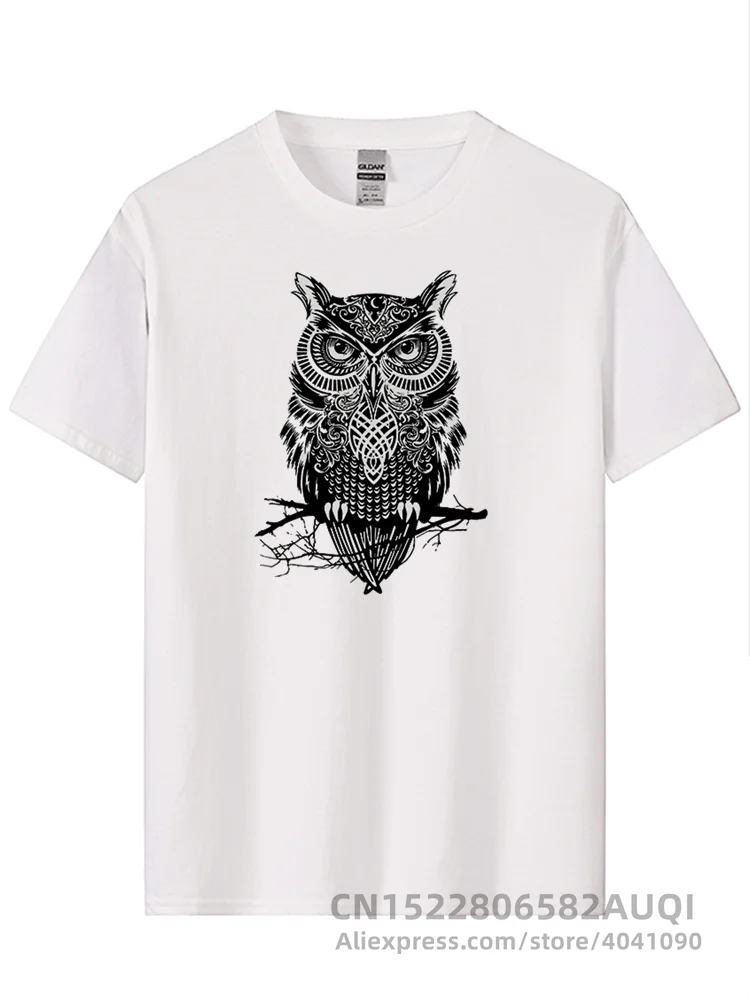 Men\'s T-shirt 100% Cotton Casual T-shirt Owl Print Summer Loose O-neck Funny T Shirt for Men Short Sleeve T-shirt Male Top