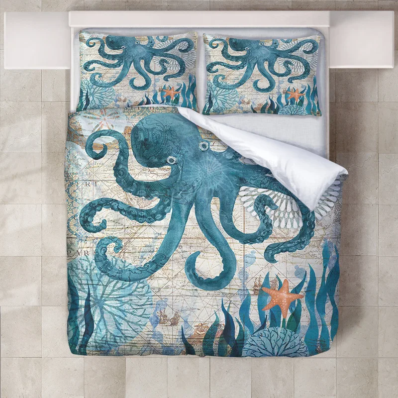 Sea Animal Squid Printed 3d Bedding Set Cartoon Duvet Cover Set Pillowcase Twin Queen King Bed Linen Bedclothes Bedroom Decor