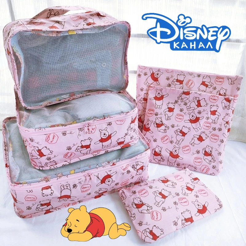 6pcs Disney Pooh Bear Folding Travel Organizer Bag Donald Duck Luggage Packing Storage Bag Cartoon Clothes Sorting Organizer Set