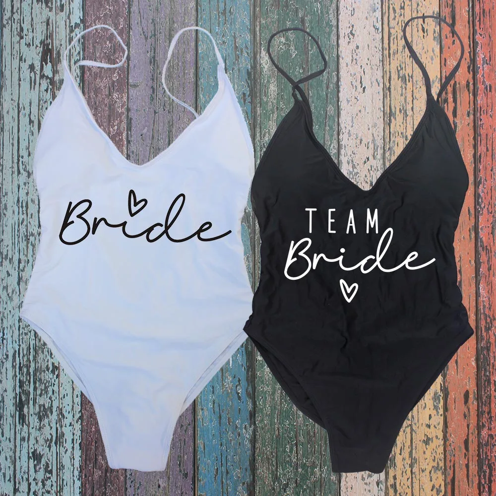 Team Bride & Bride Female Thong Padded Sexy One Piece Swimsuit  Beaches Women Fused Swimwear Backless Bather Monokini Beachwear