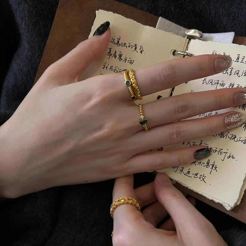 

Кольца из серии Stackable в ретро-стиле с зелеными квадратными бриллиантами для женщин, элитные, с сапфиром, регулируемые, для вечеринок