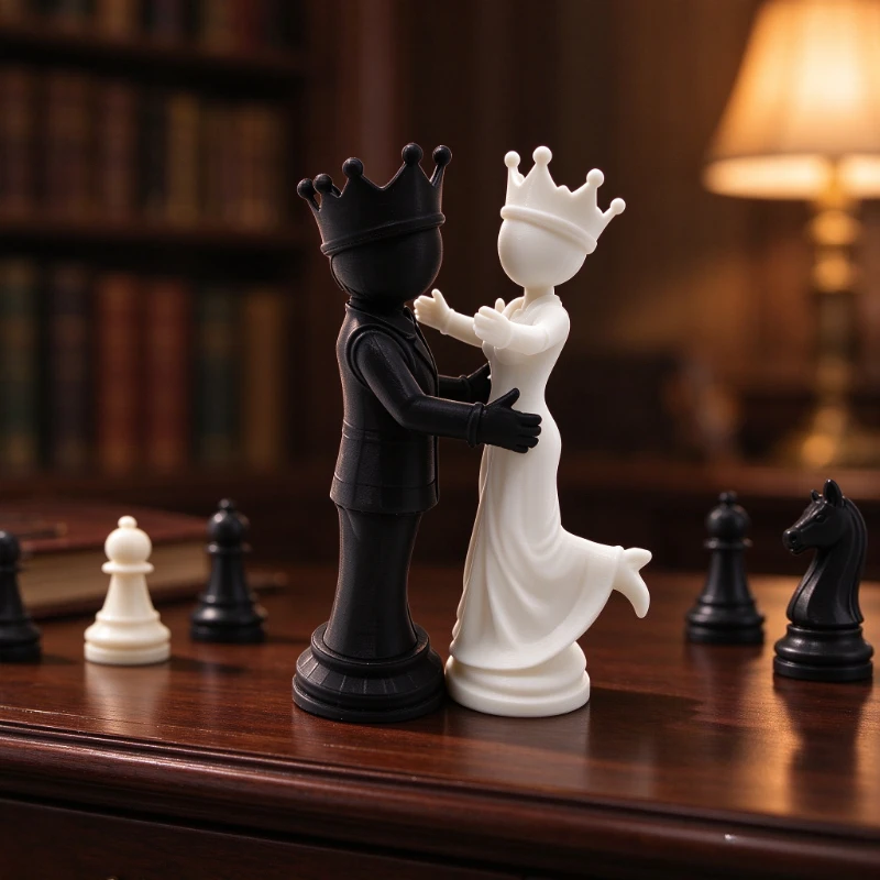 3D Printed Chess King And Queen Statue Creative Home Decor Desktop Ornaments Couple Anniversary Gift Funny Mini Statue