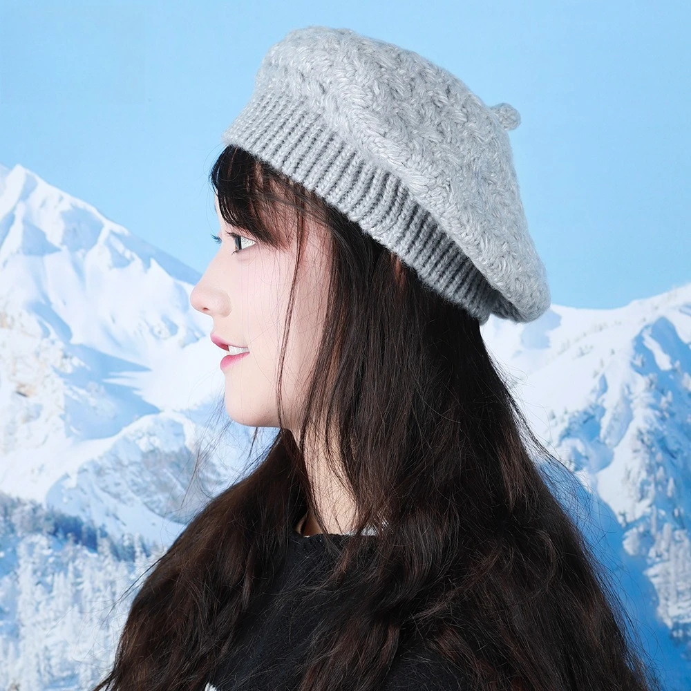 

Japanese-style Retro Knitted Berets Caps for Women Casual Versatile Painter Hat Fashion Checked Woolen Hats for Women Retro Hat