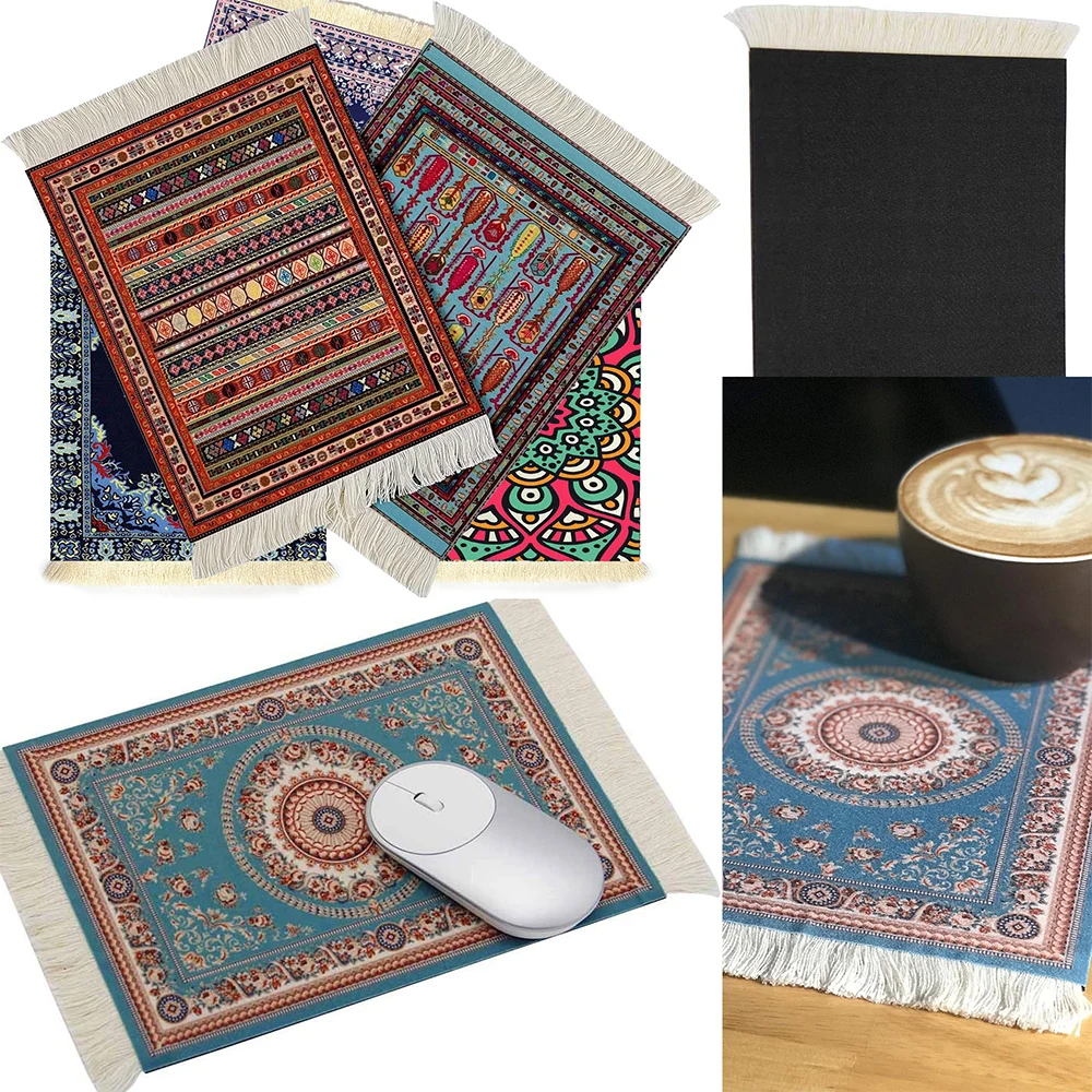 Wholesale merchant of Persian carpet coasters, tassel mouse pads, desktop pads, retro style rubber anti-slip computer pads
