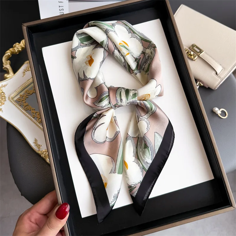 

New Korean Version Floral Print Square Scarf Women Neck Tie Female Hair Bandana Headkerchief Shawl Wrap Hijab Echarpe