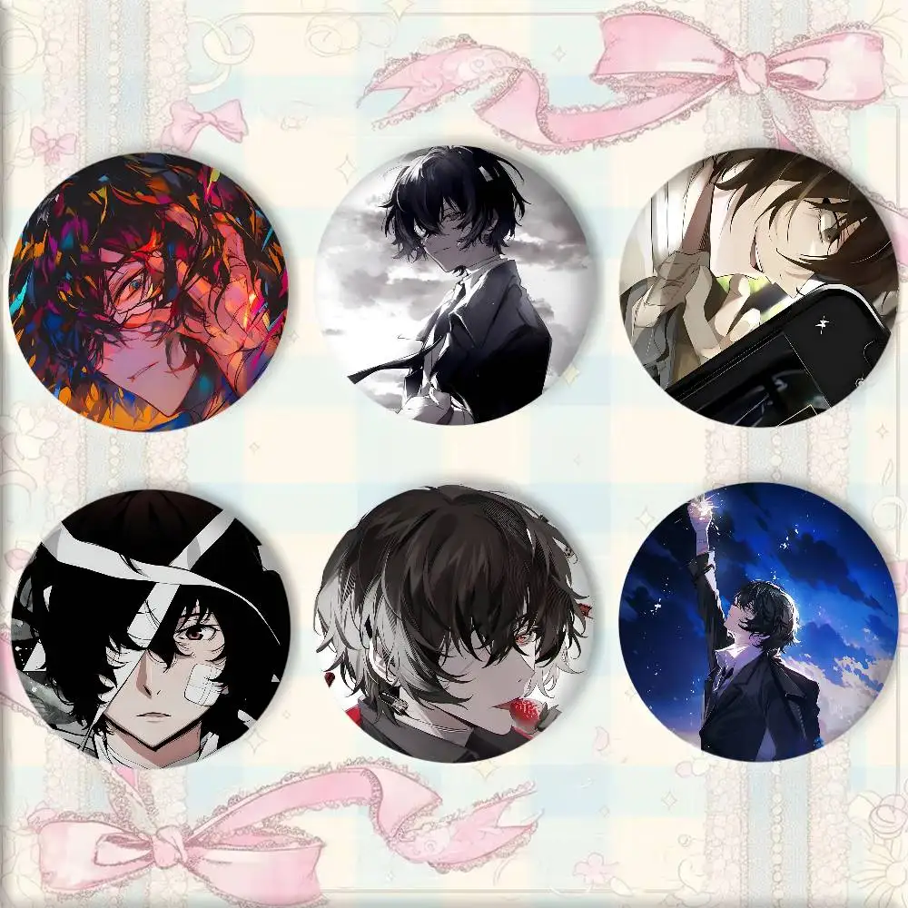 Anime Characters D-Dazai Badge Tinplate Round Laser Brooch Clothes Backpack Accessories Lapel
