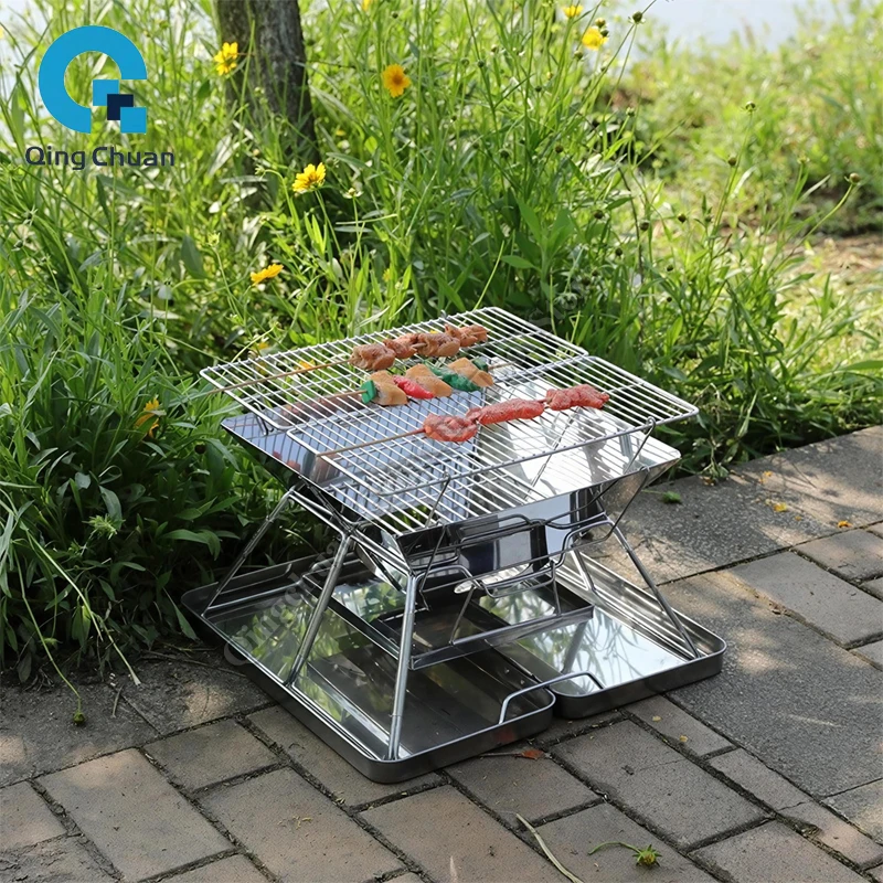 Camping Grill Charcoal Stove Folding Stainless Steel Fire Pit Grill Backpacking for Outdoor Cooking Hiking Camping Picnics Stove - view 6