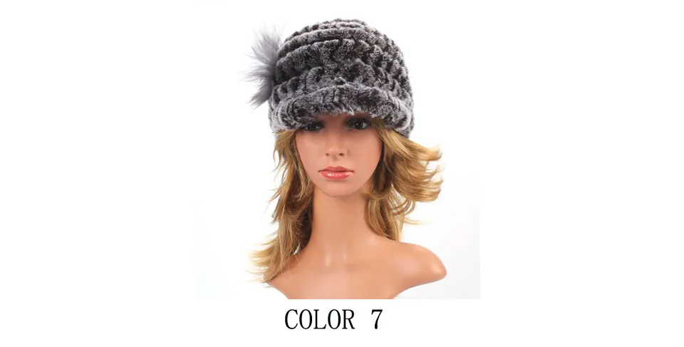 Winter Pelz Hüte für Frauen Rex Kaninchen Fell Elastische Gestrickte Hut mit Blume Pelz Hut Großhandel Baseball Kappe Weibliche Echtpelz Bonnets – Detail 4