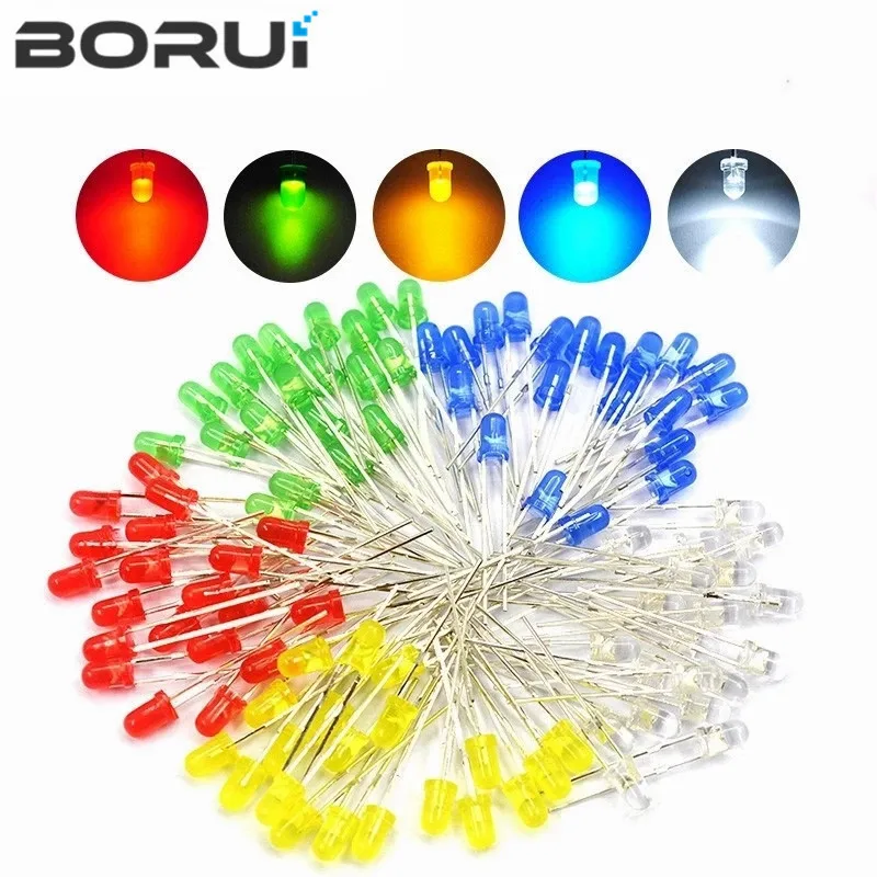 

100pcs/lot 3mm 5mm LED Red Green Yellow Blue White F3 F5