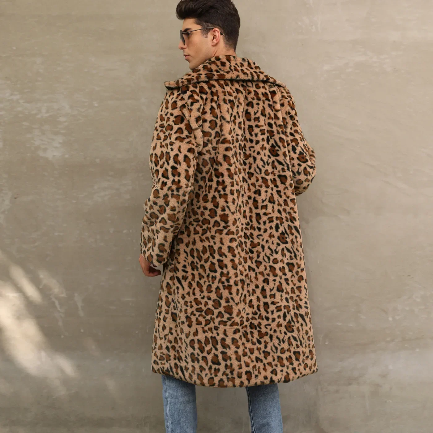 Men Faux Fur Jacket Leopard Coat Winter Thick Long Sleeve Warm Shaggy Outerwear Luxury Fur Long Jacket Bontjas Jackets Mens